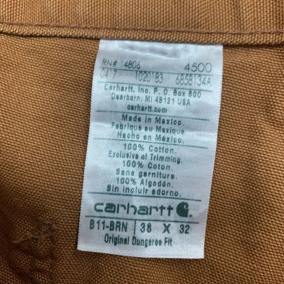 Carhartt Work Pants Mens 38x32 Pecan Original Dungaree Heavy Ripstop Cotton - Picture 5 of 13